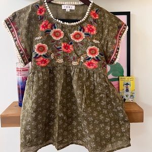THML Olive Embroidered Top